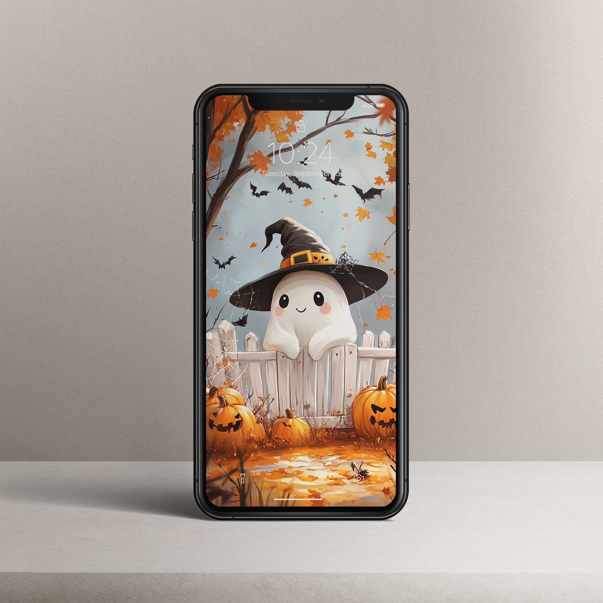 Phone Wallpaper “Ghost Pumpkin Garden”