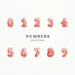 Watercolor red 3D numbers 0 to 9 decorated with mini strawberries, white blossoms, and pink bows for milestone birthday decor