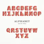 Full 3D red watercolor alphabet letters A to Z embellished with strawberries and floral bow accents